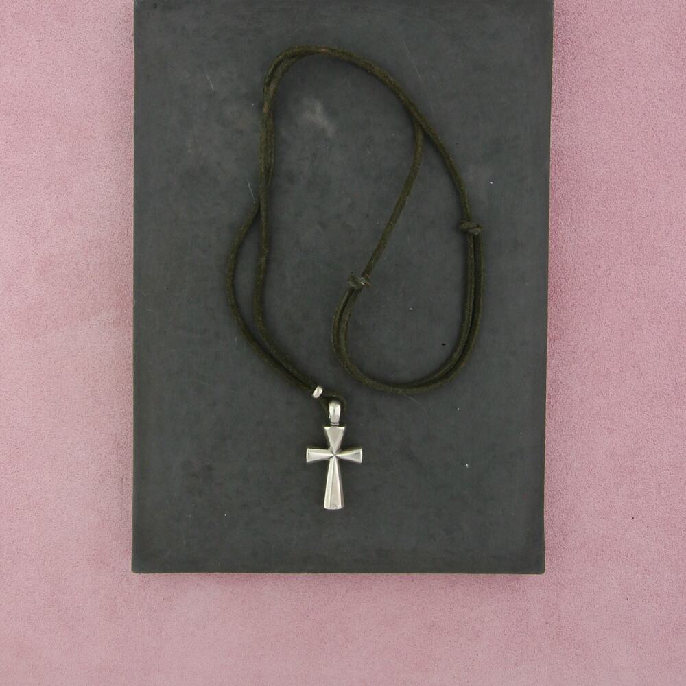 james avery sterling silver retired large st teresa cross leather necklace 24"